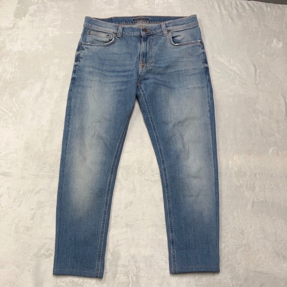 Nudie Jeans Co Men Fits 33x27 Lean Dean Blue Jeans Classic Anthem Made in Italy - Picture 2 of 11